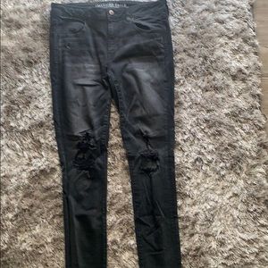American Eagle Black Distressed High Waisted Jeans